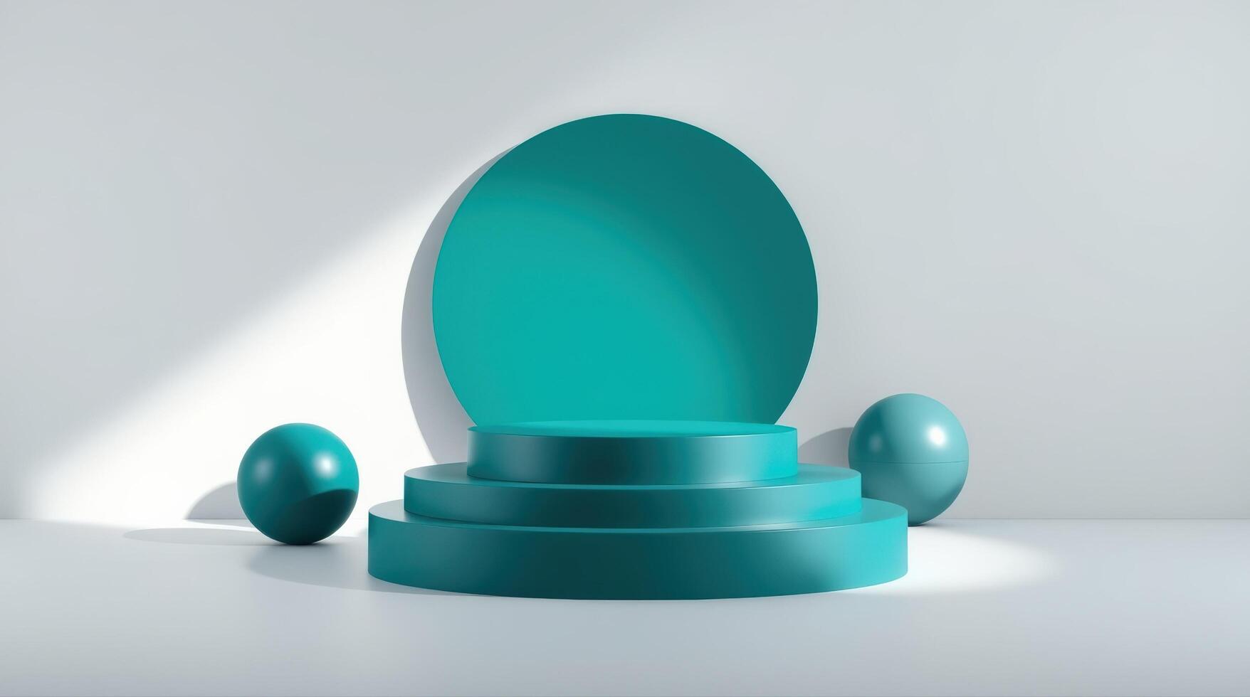 Modern Pastel Toned Podium with Abstract Shapes and Depth photo