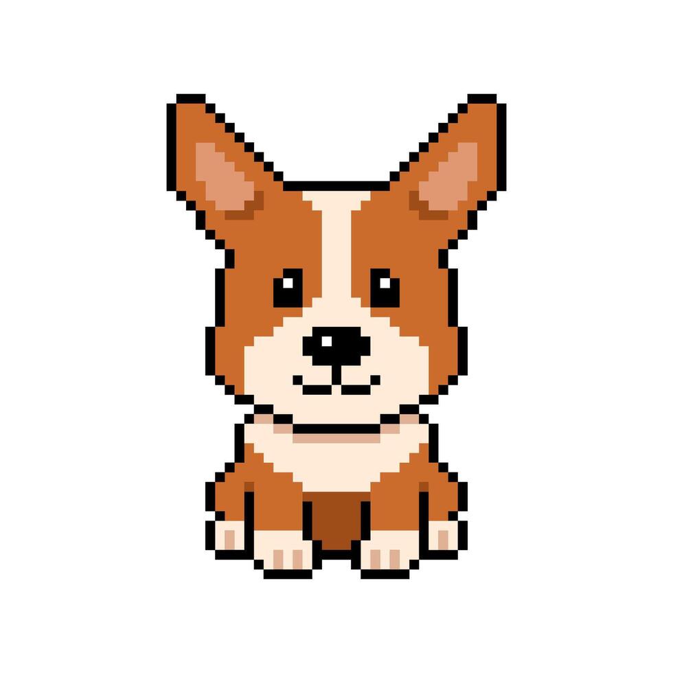 Pixel art a cute corgi dog in retro style vector