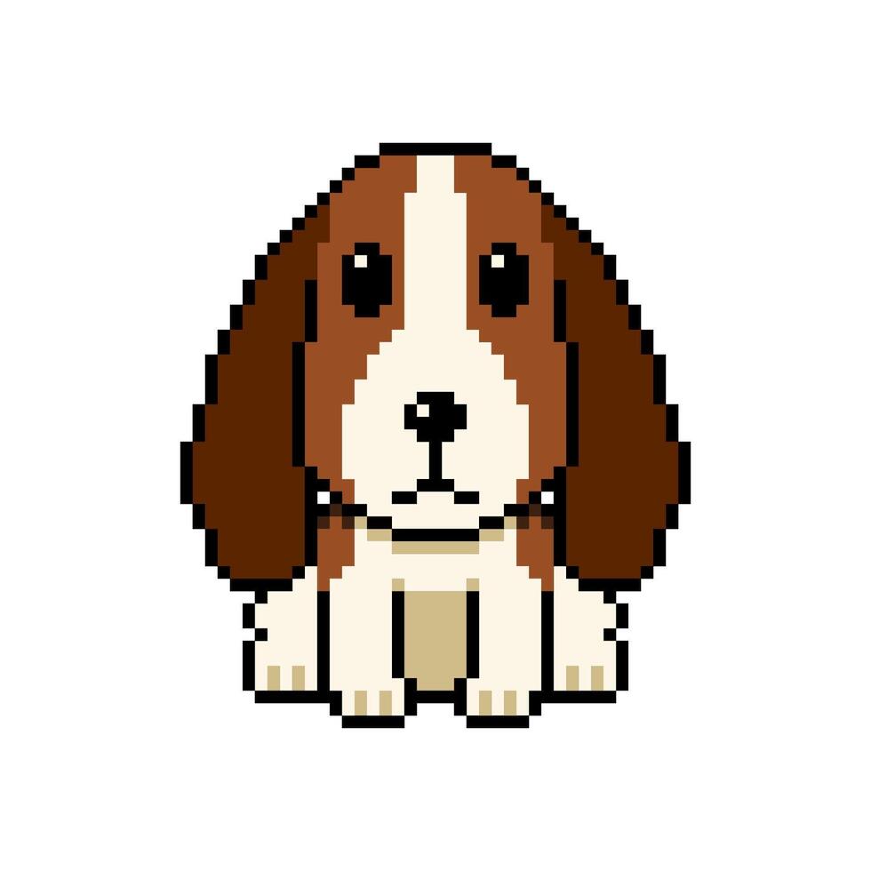 Pixel art cute hound dog in retro style vector