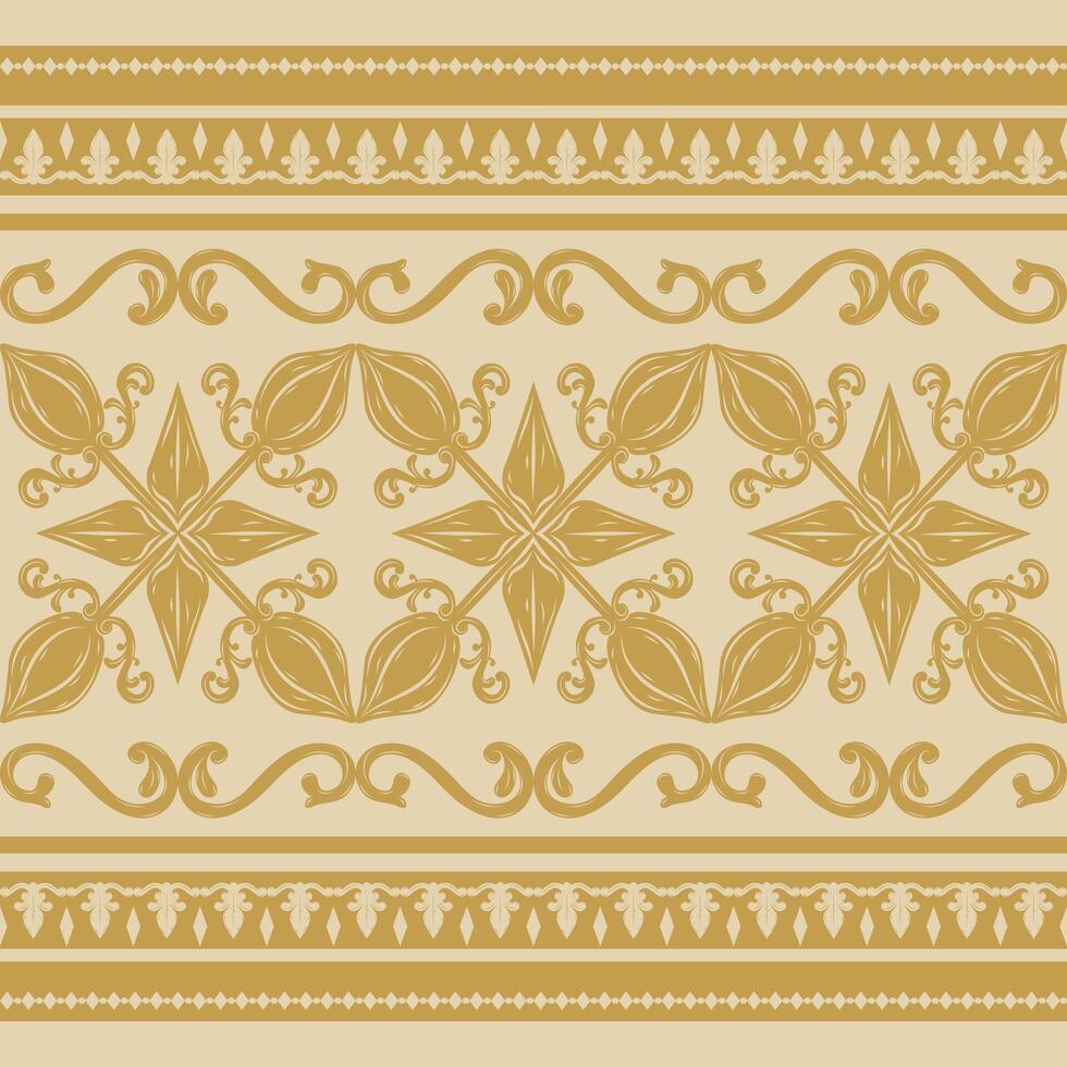 Delight Ancient Gold Star Florals Scroll Elaborate Ornament Curly Wine Design Seamless Pattern on Pale Yellow Background Timeless Wealth Baroque Style for Border Scarf Fabrics Jacquard Embroidery Silk vector