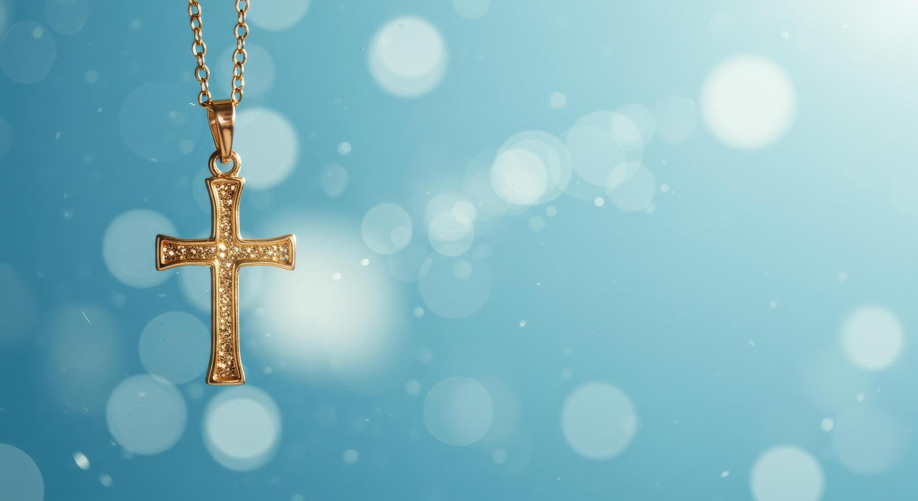 Delicate Cross Necklace with Dreamy Bokeh and Pastel Background photo