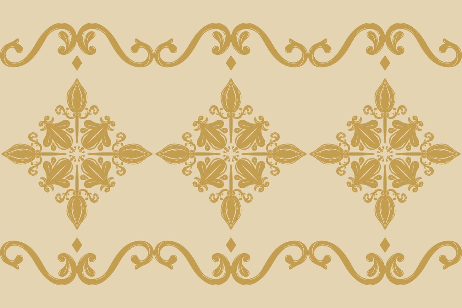 Elaborate Golden Silk Weaves Luxury Scroll Ornament with Gold Embroidery on Khaki Background Flourish Wealth Victorian Design Rich and Expensive Hand Drawn Royal Elegance Pattern Border Stripe Apparel vector
