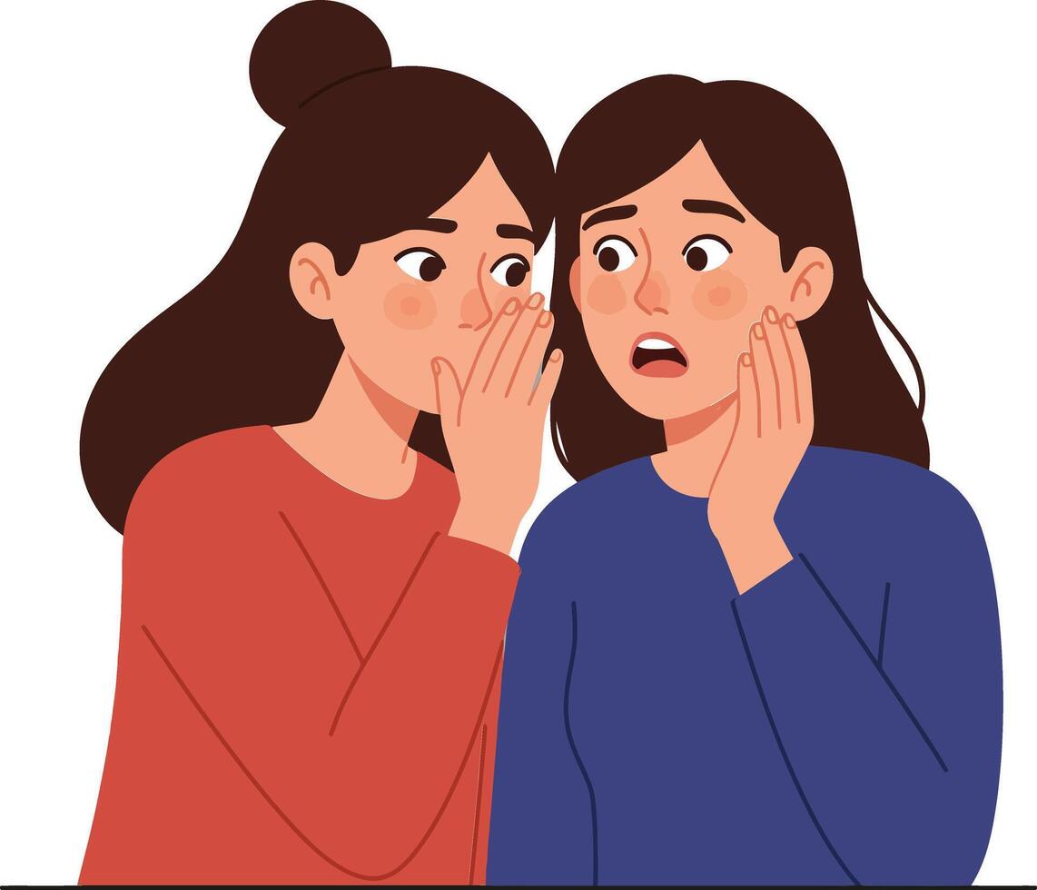 Two women sharing a secret with an expressive tone in flat design art vector