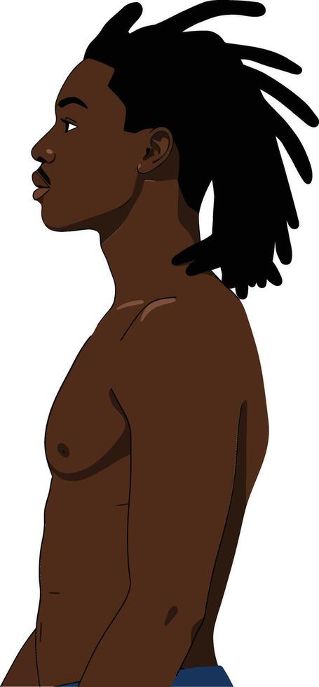 Profile view of a muscular man with long dreadlocks in a minimal flat design showcasing strength and confidence in art vector