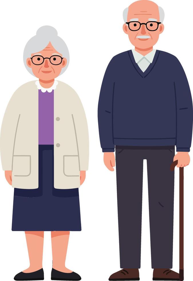 Elderly couple standing together in a warm and friendly setting showcasing flat design art vector