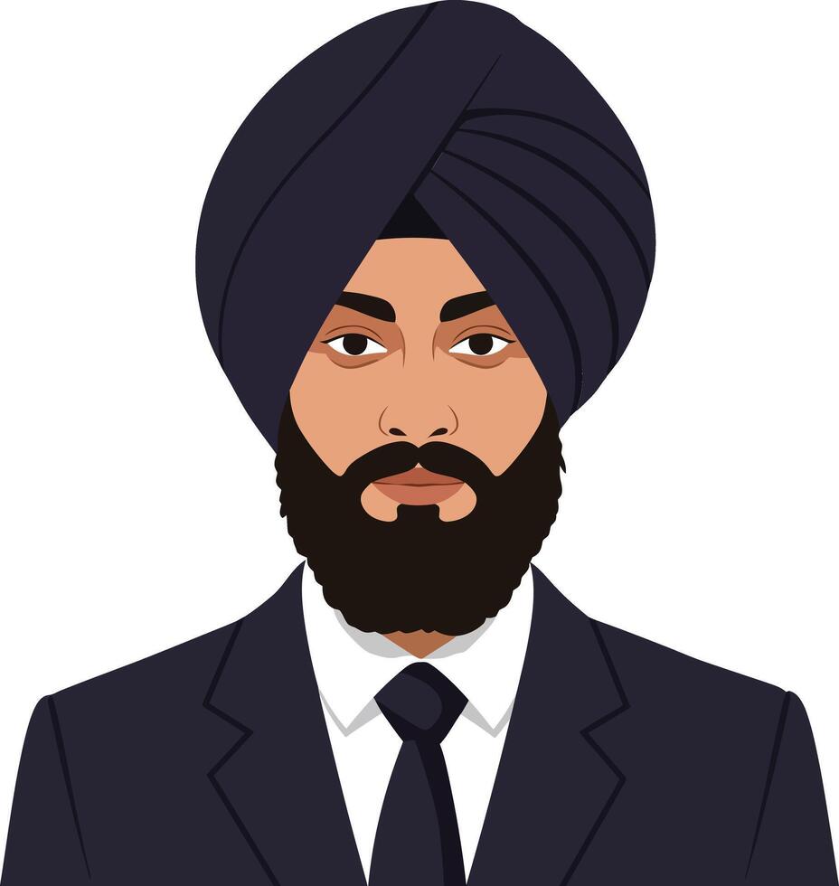 Professional man in a dark suit wearing a turban and a beard in flat illustration vector