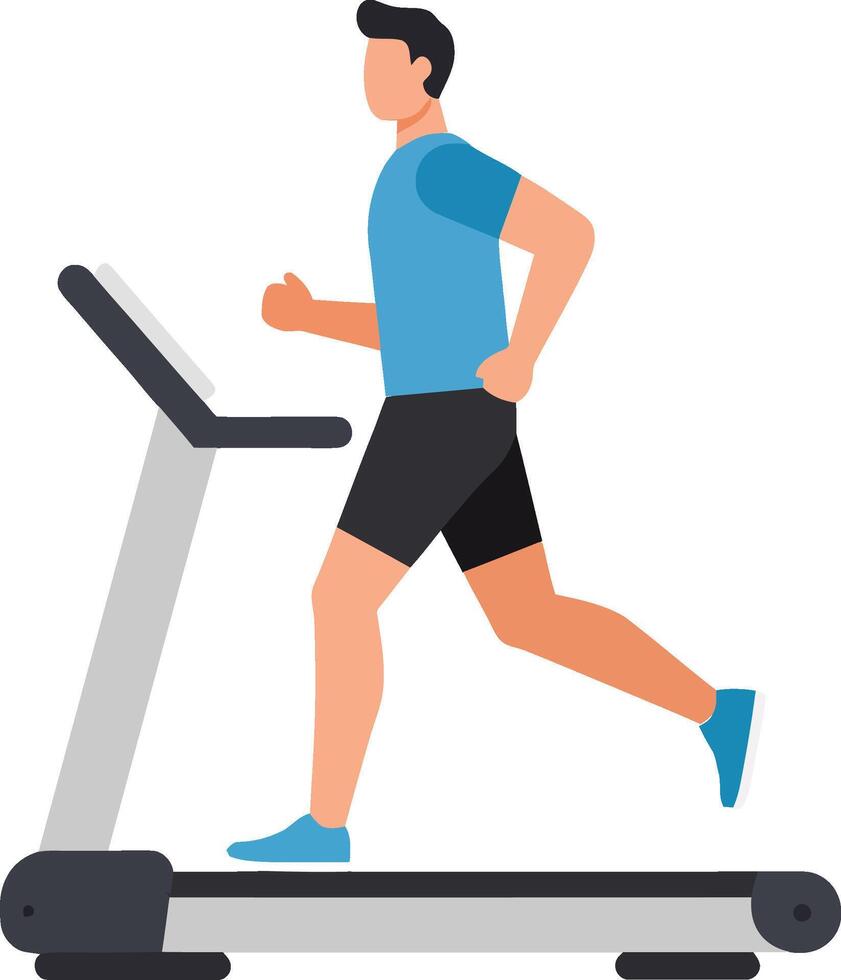 A fit man jogging on a treadmill in a bright gym wearing sports attire, minimal style illustration vector