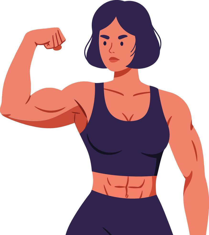 Strong woman flexing her muscular arm in a minimalistic style showcasing confidence and empowerment in vibrant art vector