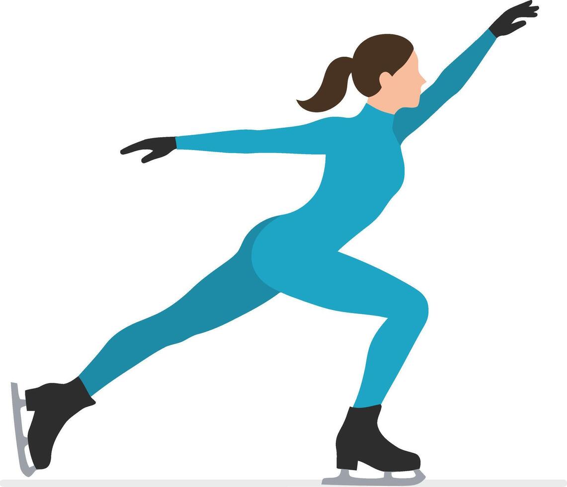 Dynamic figure skater in a blue suit performing a graceful move on ice in flat art vector