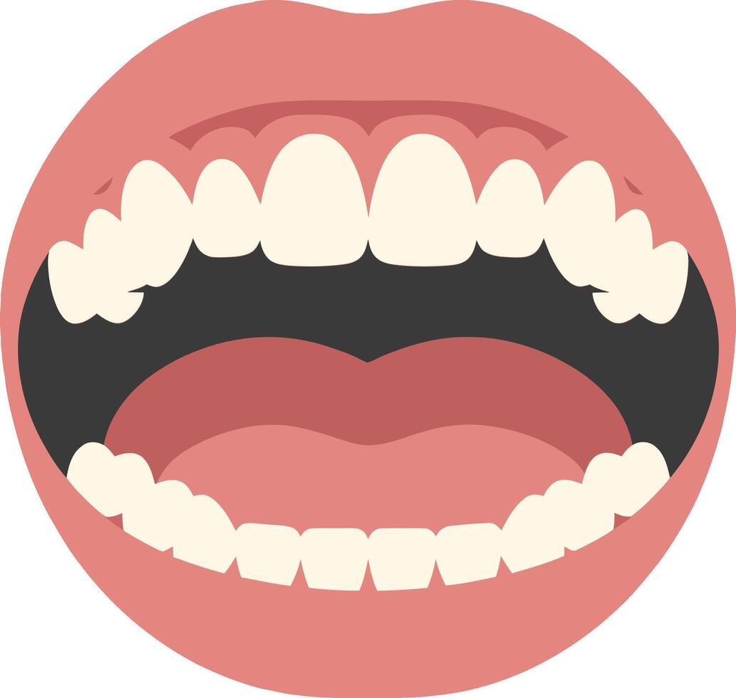 Open mouth with visible teeth and tongue in a flat and minimal design style showcasing expression and communication in art vector