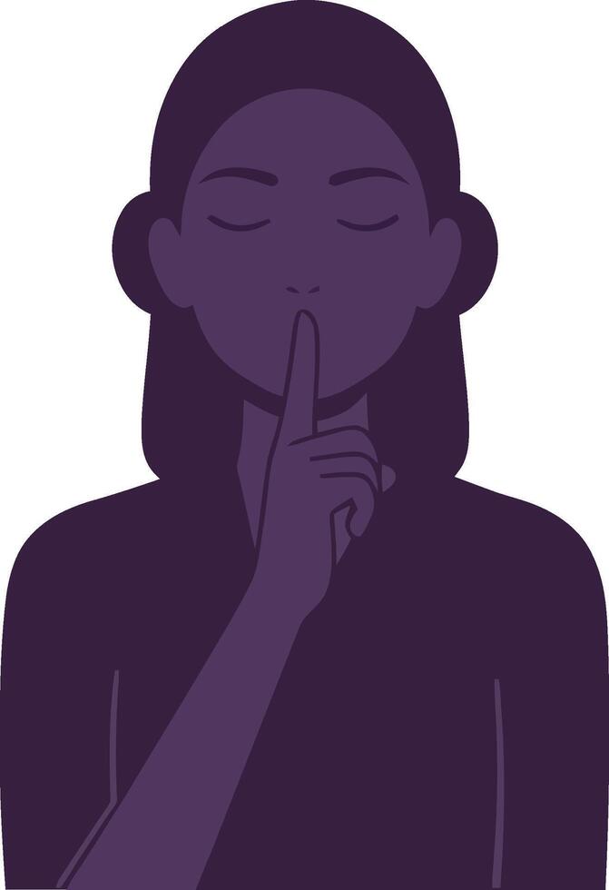 A woman with a finger on her lips signaling silence in a minimalistic design style showcasing calmness and serenity in art vector