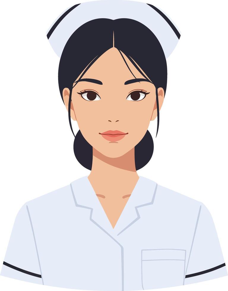 Nurse character in flat design style wearing a white uniform and cap with a calm expression in art vector