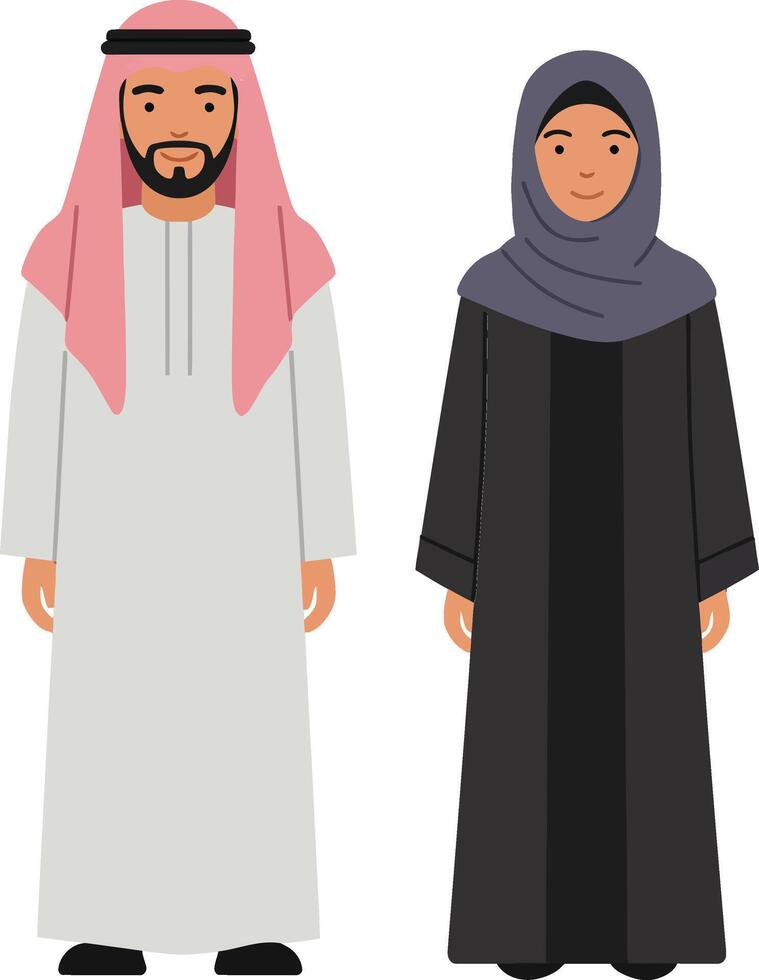 A man and woman in traditional clothing standing side by side in a minimal design style illustration vector