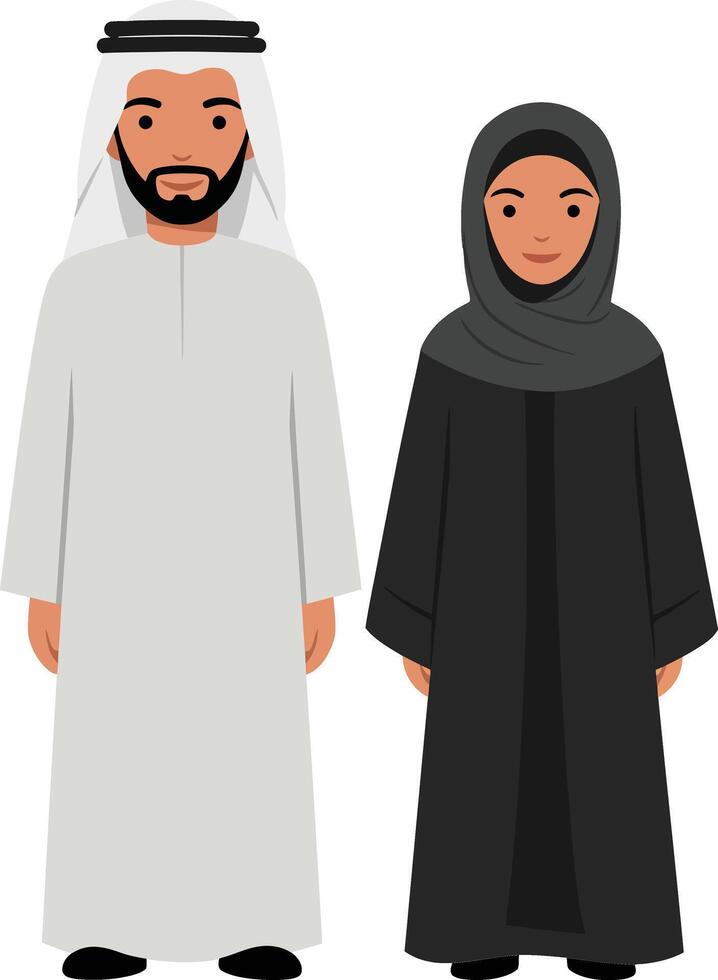 Two stylized characters in traditional attire standing together in a flat design showcasing cultural representation illustration vector