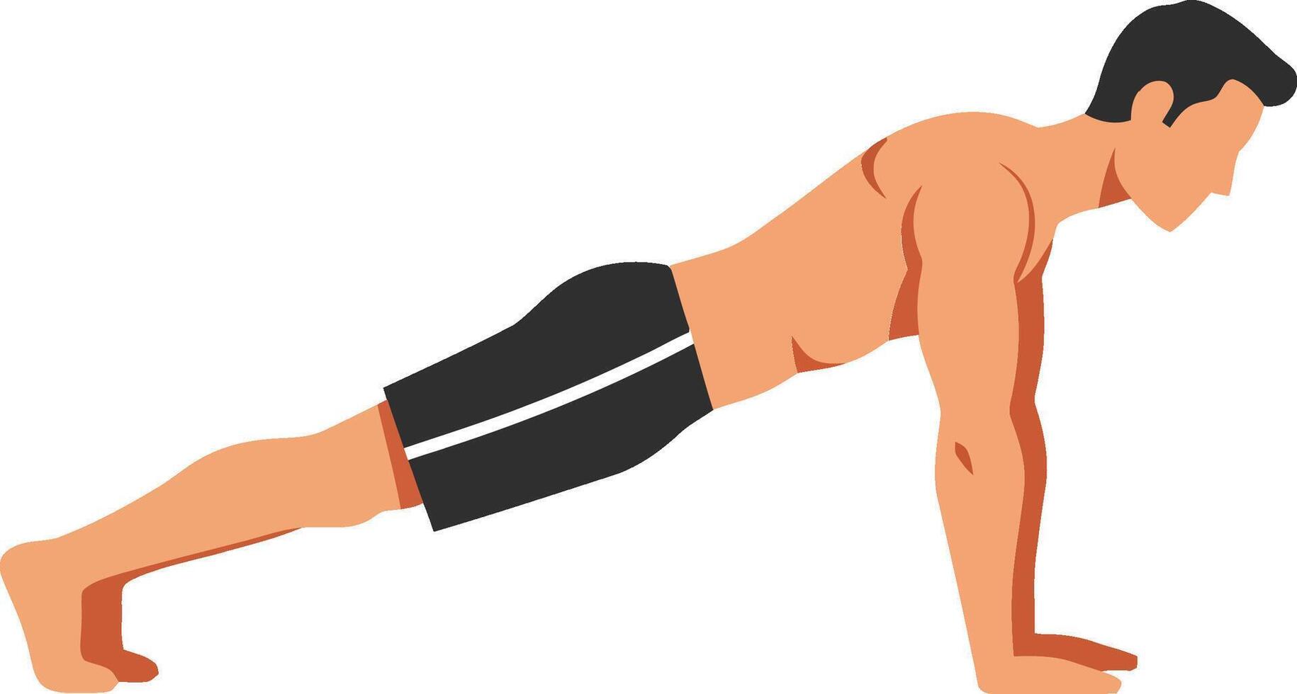 Athletic man performing push-up exercise in flat, minimal style illustration demonstrating fitness and strength training in a focused and determined manner vector