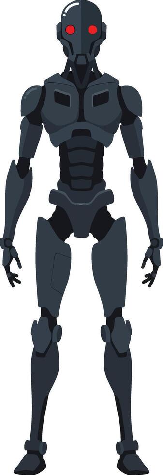 Humanoid robot character with sleek design and glowing red eyes in a minimal style, showcasing advanced technology in art vector