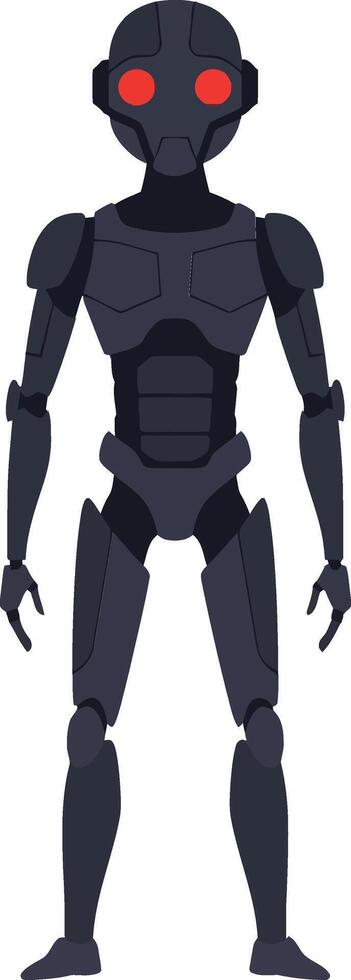 Futuristic humanoid robot with sleek black design, glowing red eyes, standing confidently in a minimal style art vector