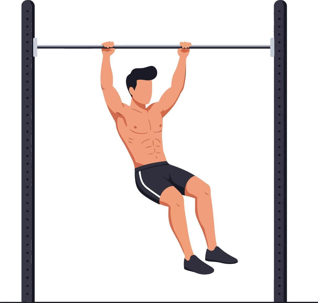 Athletic man performing a pull-up on a horizontal bar in a minimal style illustration showcasing strength and determination vector