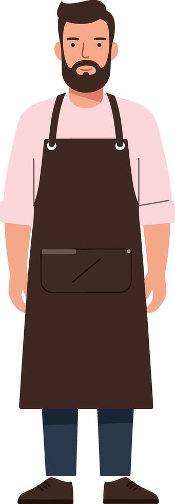 A man wearing a brown apron standing confidently with a friendly expression in a minimal and modern design style illustration vector