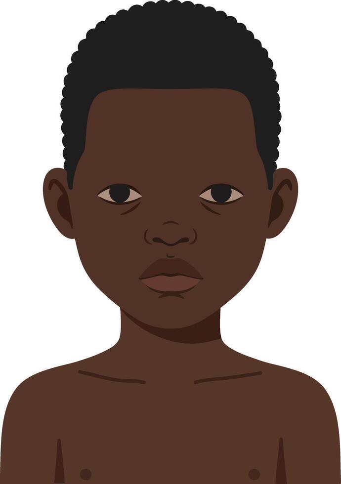 A young boy with short black hair and a serious expression in a minimal and flat design style illustration vector