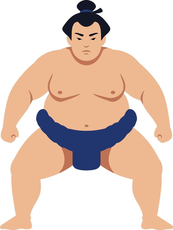 Sumo wrestler in a traditional mawashi preparing for a match, showcasing a flat design style in vibrant colors, illustration vector