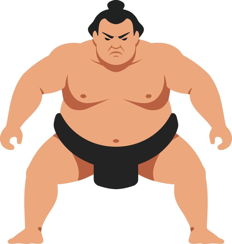 Sumo wrestler in traditional attire demonstrating strength and focus in a flat illustration, showcasing cultural heritage and competitive spirit in a minimalist design style, art vector