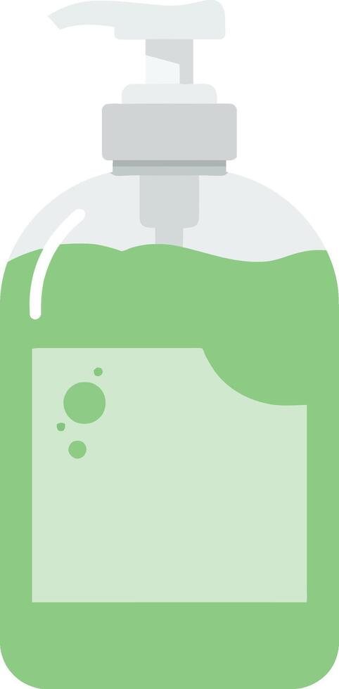 Green liquid soap dispenser featuring a transparent body and pump, designed in a minimal flat style, perfect for modern art vector