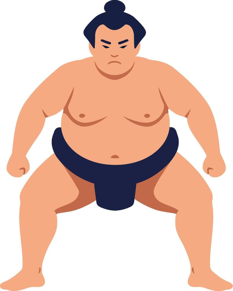 Sumo wrestler in a traditional stance, showcasing strength and focus, flat design art vector