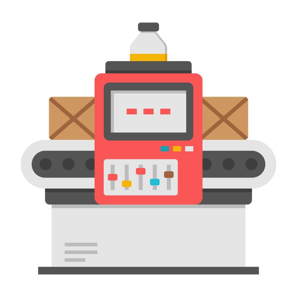 Bottle packaging robot icon, unique design of assembly line vector