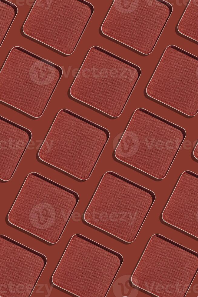 Minimal pattern eye shadow intense rust trend color swatches with shadow, monochrome photo, compact refill eyeshadow, shiny colored powder fo makeup, square shape pack, beauty cosmetic texture,linear photo