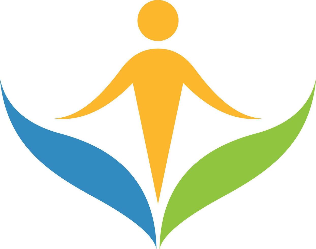 Stylized person with outstretched arms, a wellness icon showing a figure embraced by leaf shapes, representing growth, balance, and harmony vector