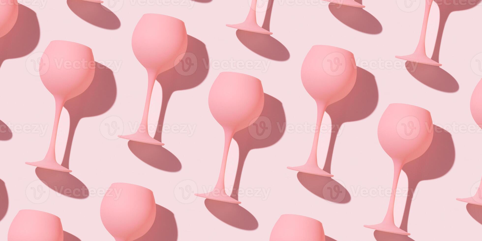 Minimal trend pattern from pink colored wine glasses as pastel pink banner, monochrome geometric stylish layout of goblets. Entertainment, event, party concept. Abstract alcohol drinks photo
