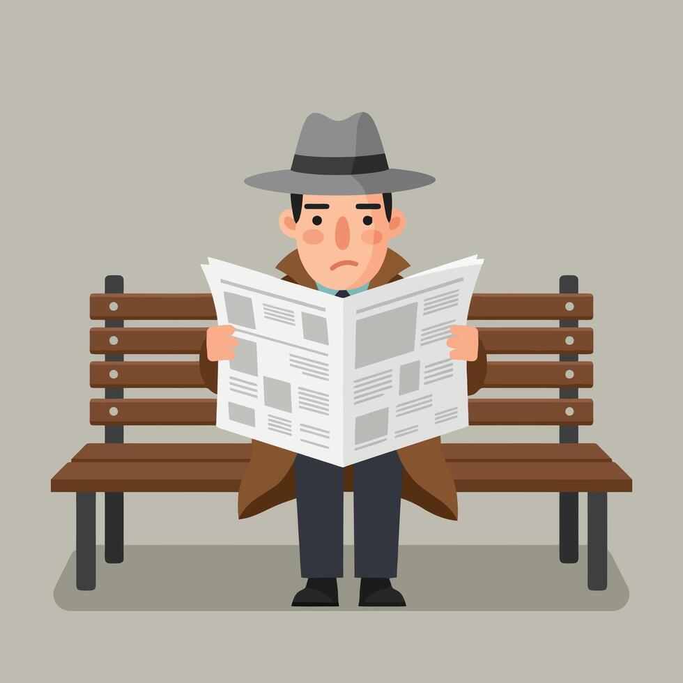 Reading Newspaper on Bench Flat Illustration Simple Concept vector