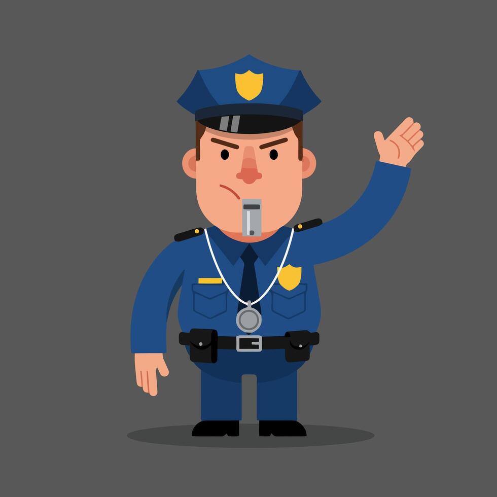 Cartoon Police Officer Directing Traffic with Hand Up Traffic Stop vector