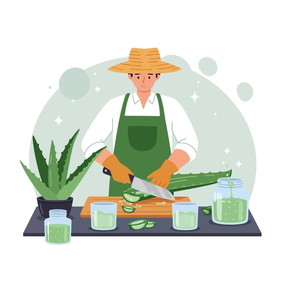 Cutting Fresh Plant Leaf for Extract Preparation in Natural Setting vector