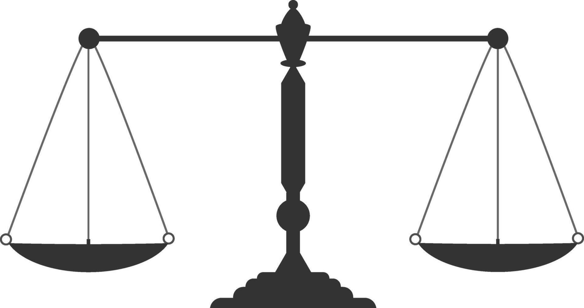 Equality, balance, and Justice in law, symbol of fair judgment or legal comparison, equilibrium and equal weight in decision making, black isolated silhouette of scales, pictogram sign, libra symbol. vector
