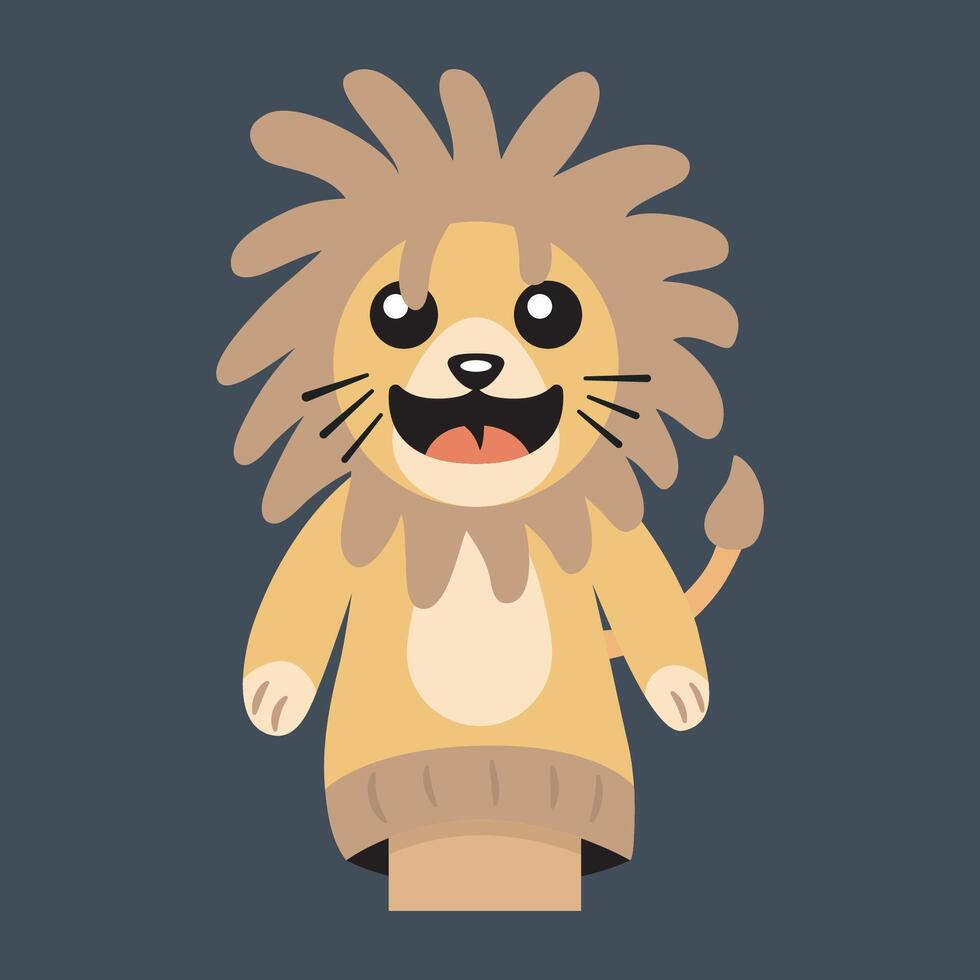 lion hand puppet character in isolated flat design vector