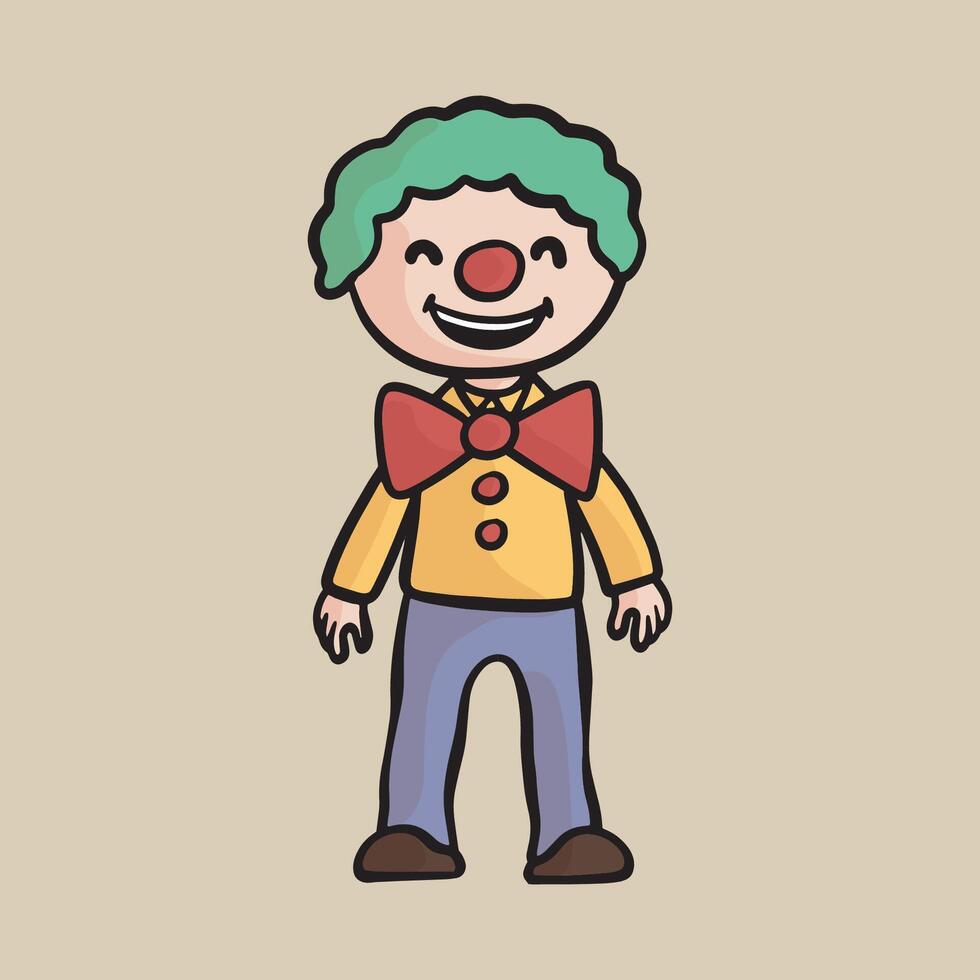 a male kid wearing clown costume in isolated outline flat design vector