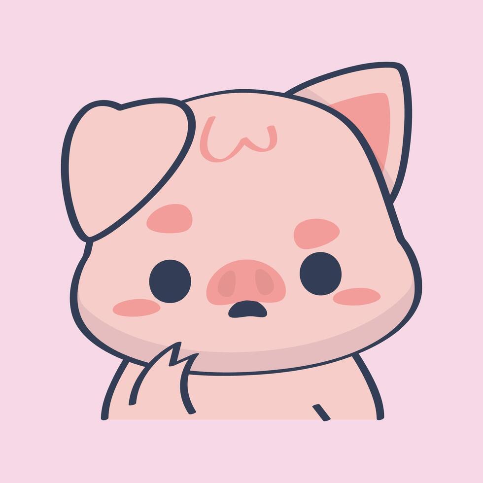cute puzzled little pig face in isolated outline flat design vector