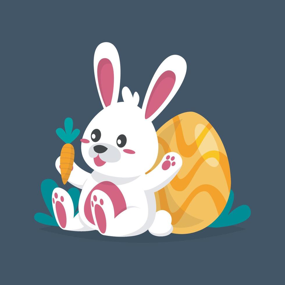white rabbit looking carrot in isolated flat design vector
