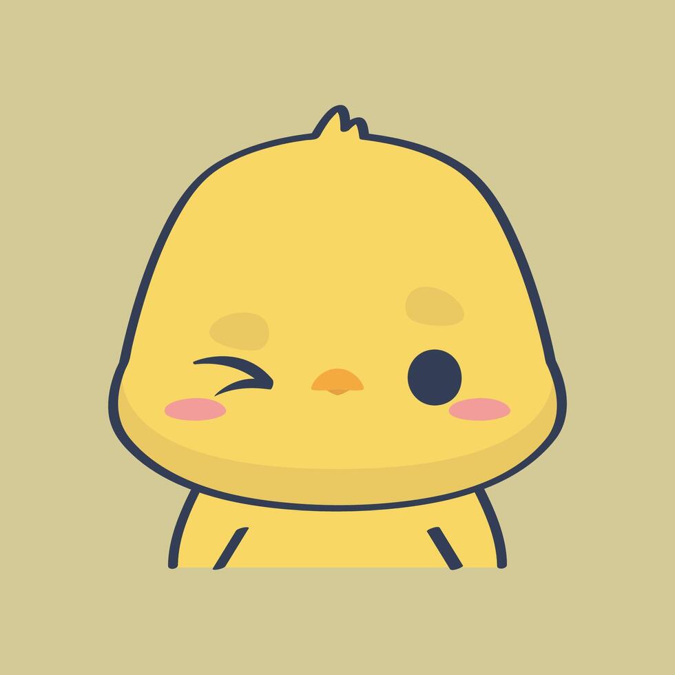 cute blinked eye little chicken face in isolated outline flat design vector