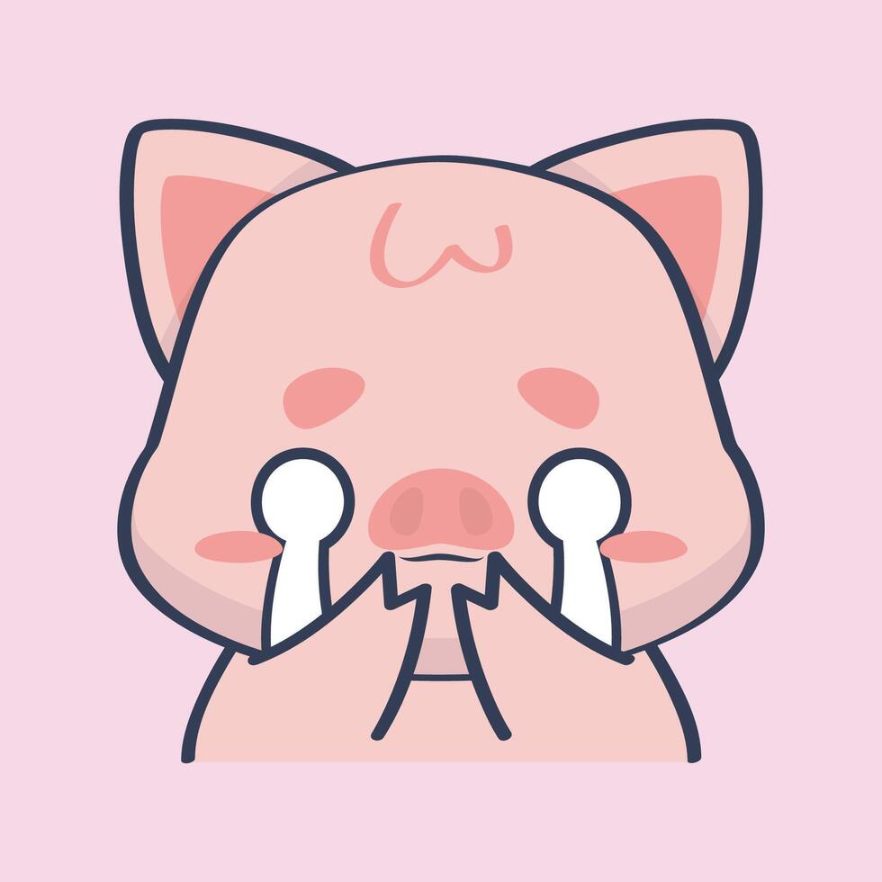 cute crying little pig face in isolated outline flat design vector