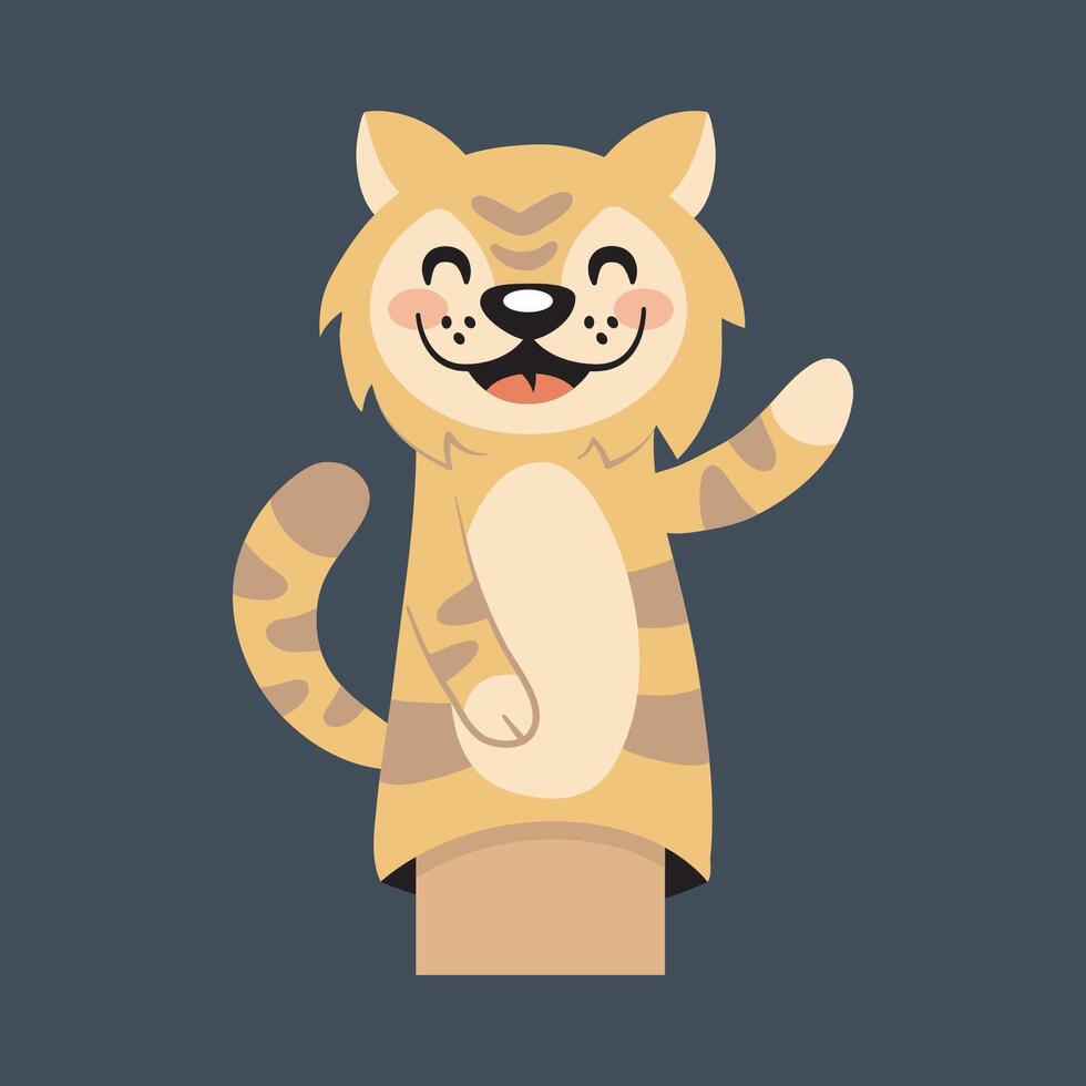 tiger character hand puppet in isolated flat design vector