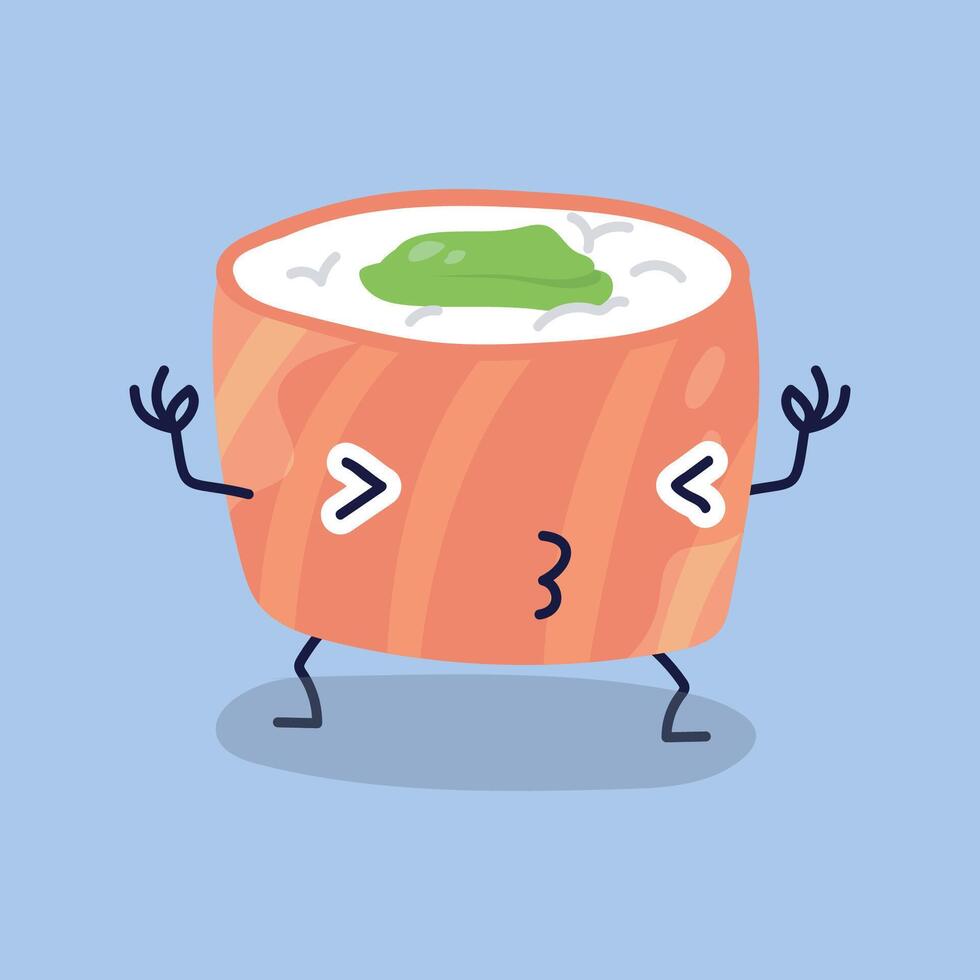 tuna sushi cute character in isolated flat design vector