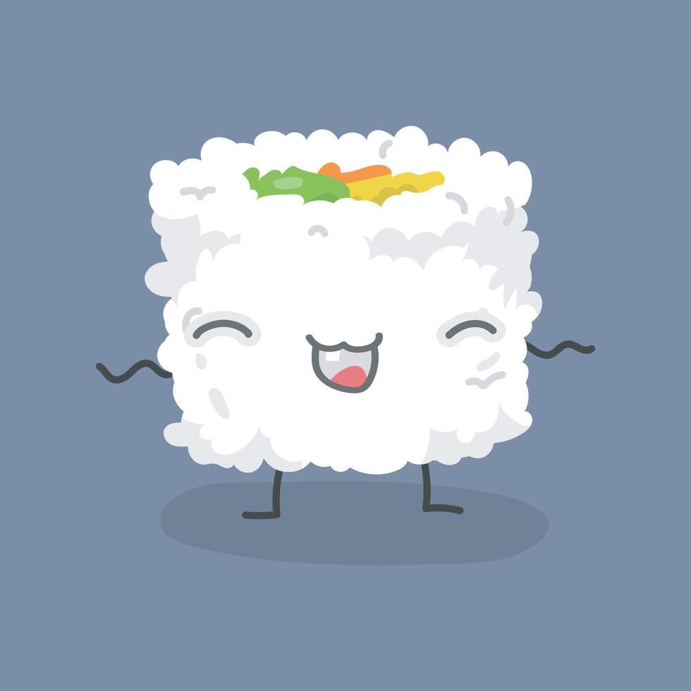 rice sushi cute character in isolated flat design vector