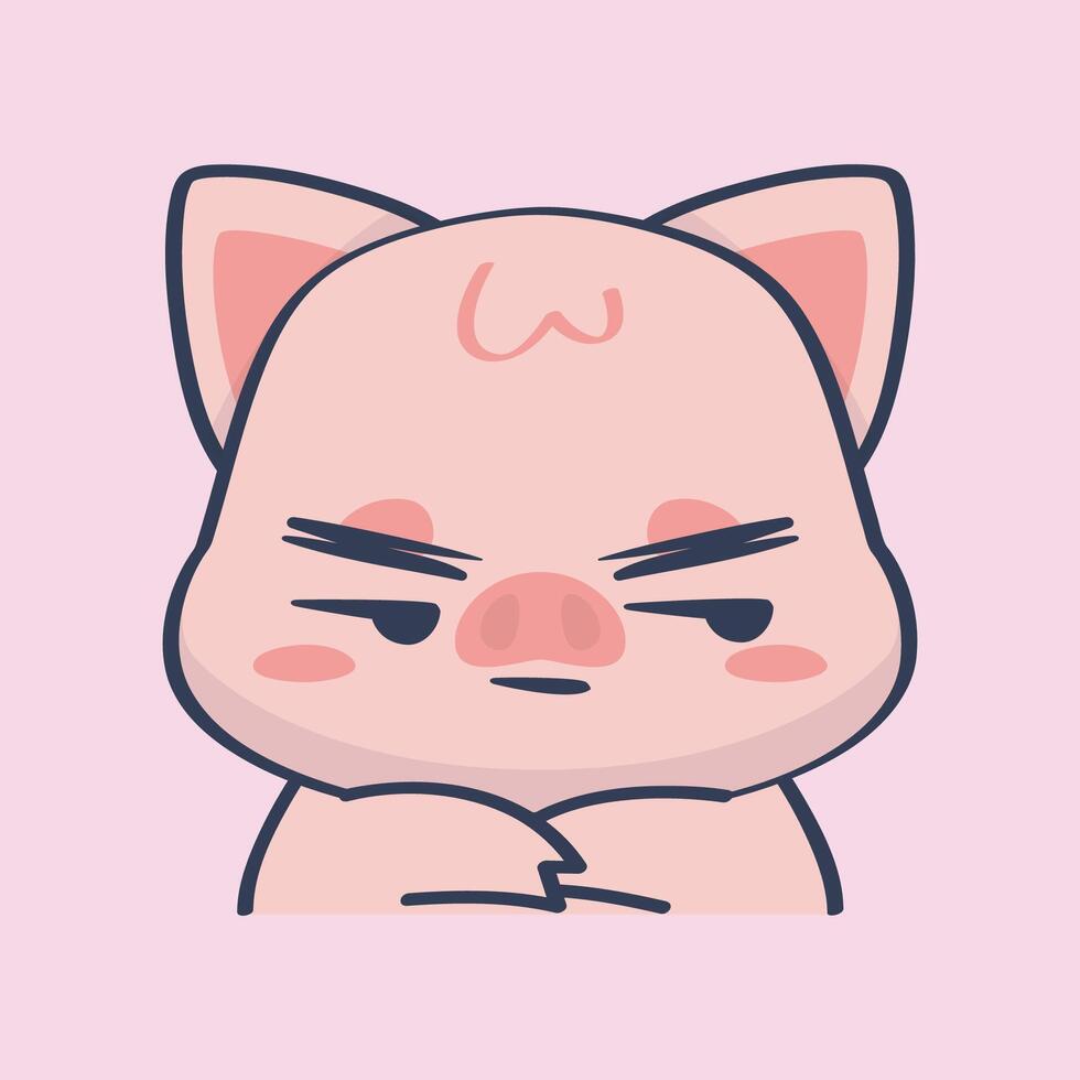 cute upset pig face in isolated outline flat design vector
