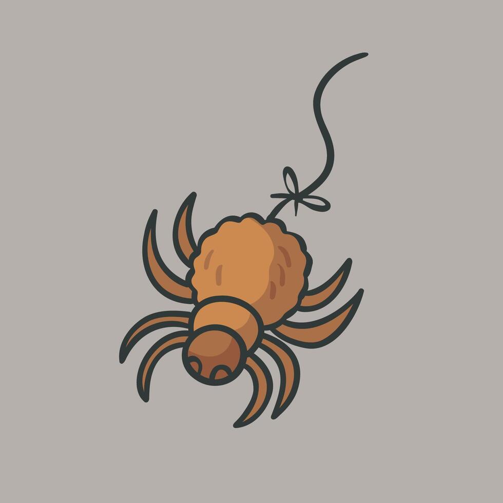 hanging spider in outline flat design vector