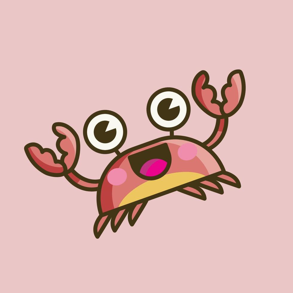 crab with cute face in isolated outline flat design vector