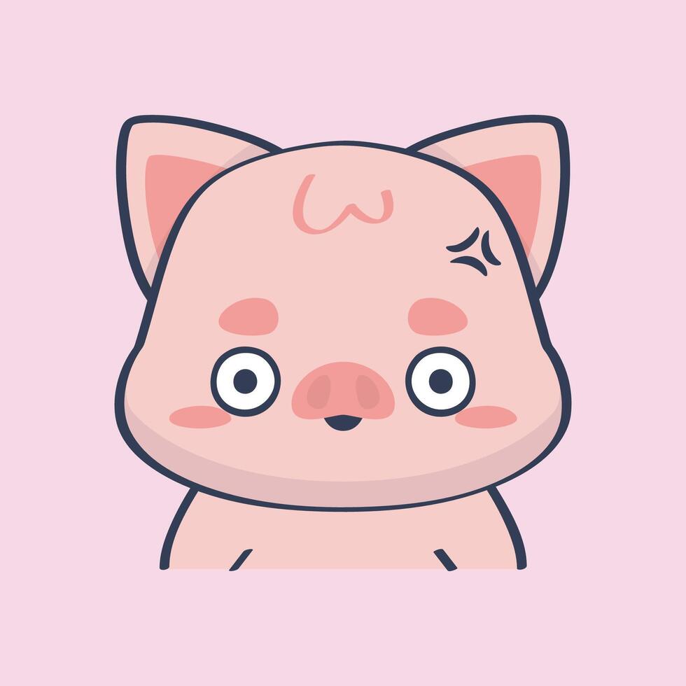 cute angry pig face in isolated flat design vector