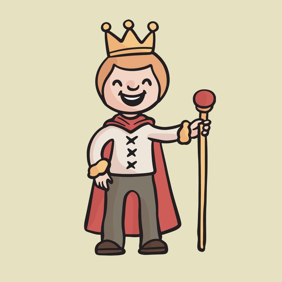 a male kid wearing king costume in isolated outline flat design vector